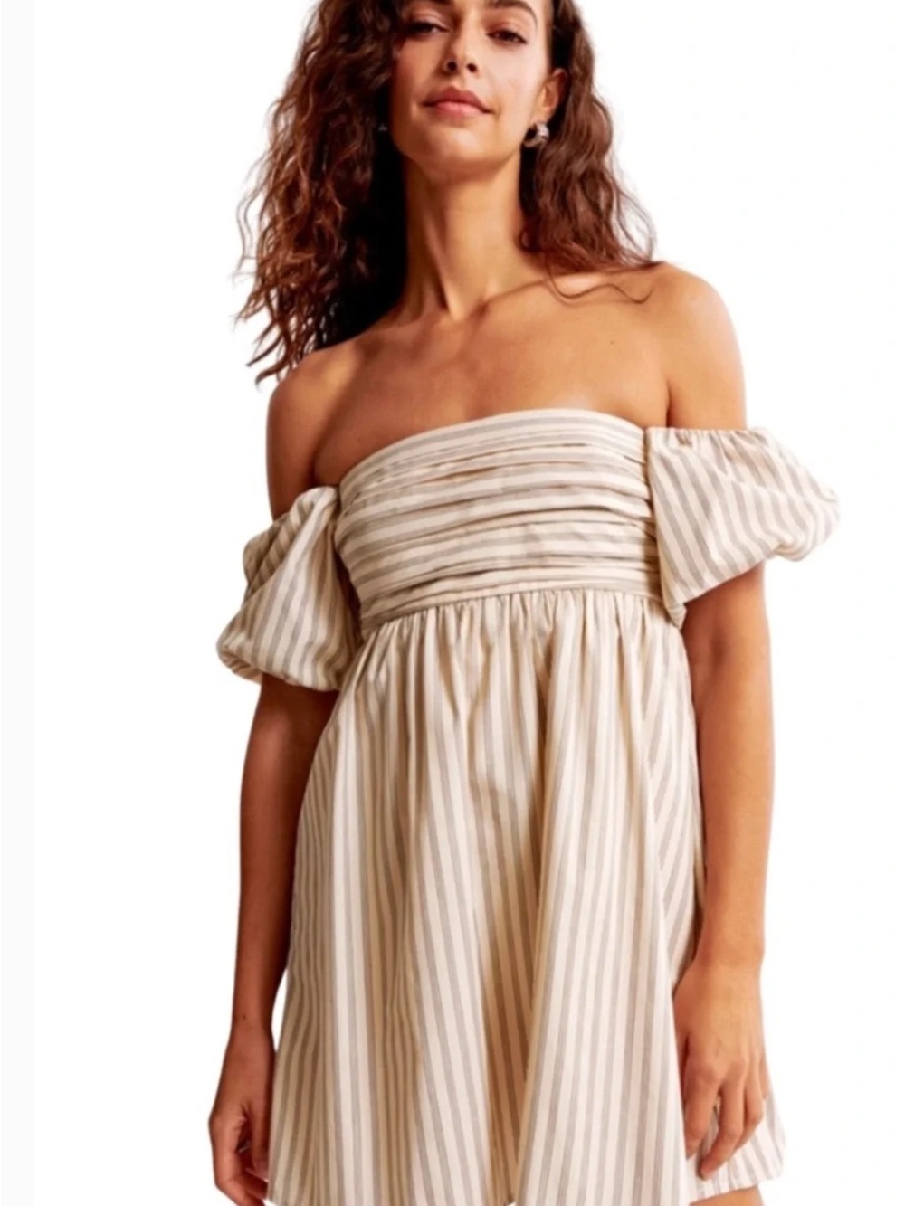 Abercrombie & Fitch Cream Off-Shoulder Midi Dress